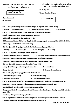Đề kiểm tra khảo sát các môn thi THPT Quốc gia môn Địa lý năm 2019 - Mã đề 001 - Trường THPT Đồng Gia
